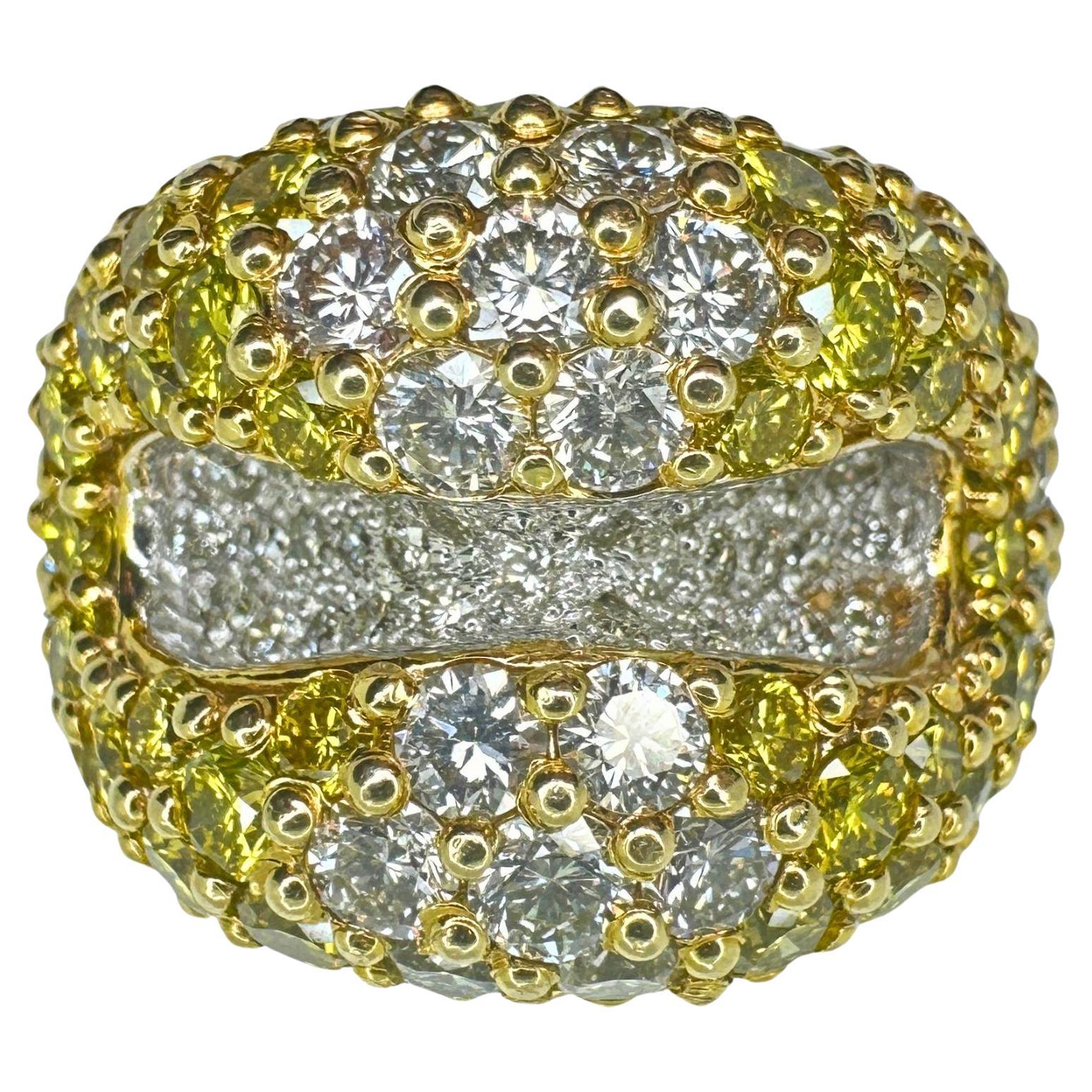 18k Heavy White and Yellow Diamond Ring For Sale