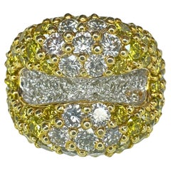 18k Heavy White and Yellow Diamond Ring