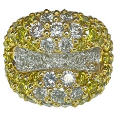 Bague en diamant blanc et jaune lourd 18k