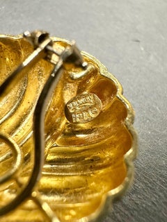 Vintage HENRY DUNAY 18K Yellow Gold Hammered Omega Back Huggie Earrings