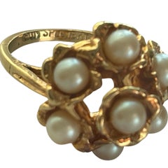 18 Karat Hochgold Electo-Platin Kunstperlen-Cocktailring Circa. Die Jahre 1977-1985