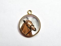 18k, horse pendant enhancer, reverse crystal, hand painted, sapphire bail