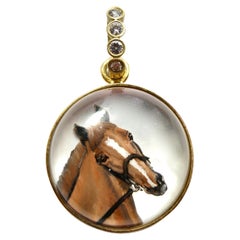 18k, horse pendant enhancer, reverse crystal, hand painted, sapphire bail