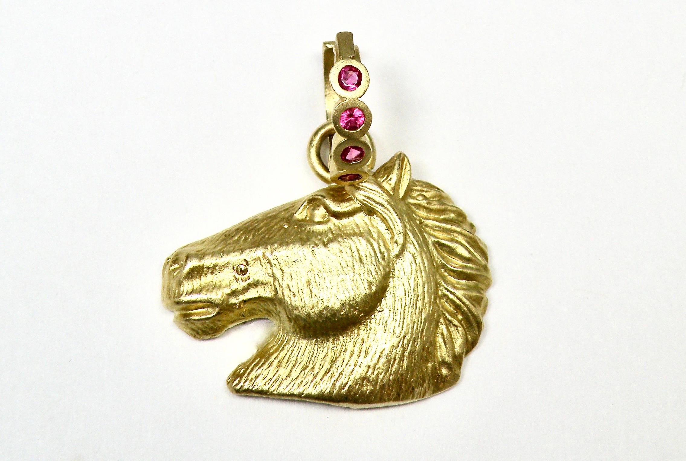 Cabochon 18K Horse Pendant with Sapphire Bail