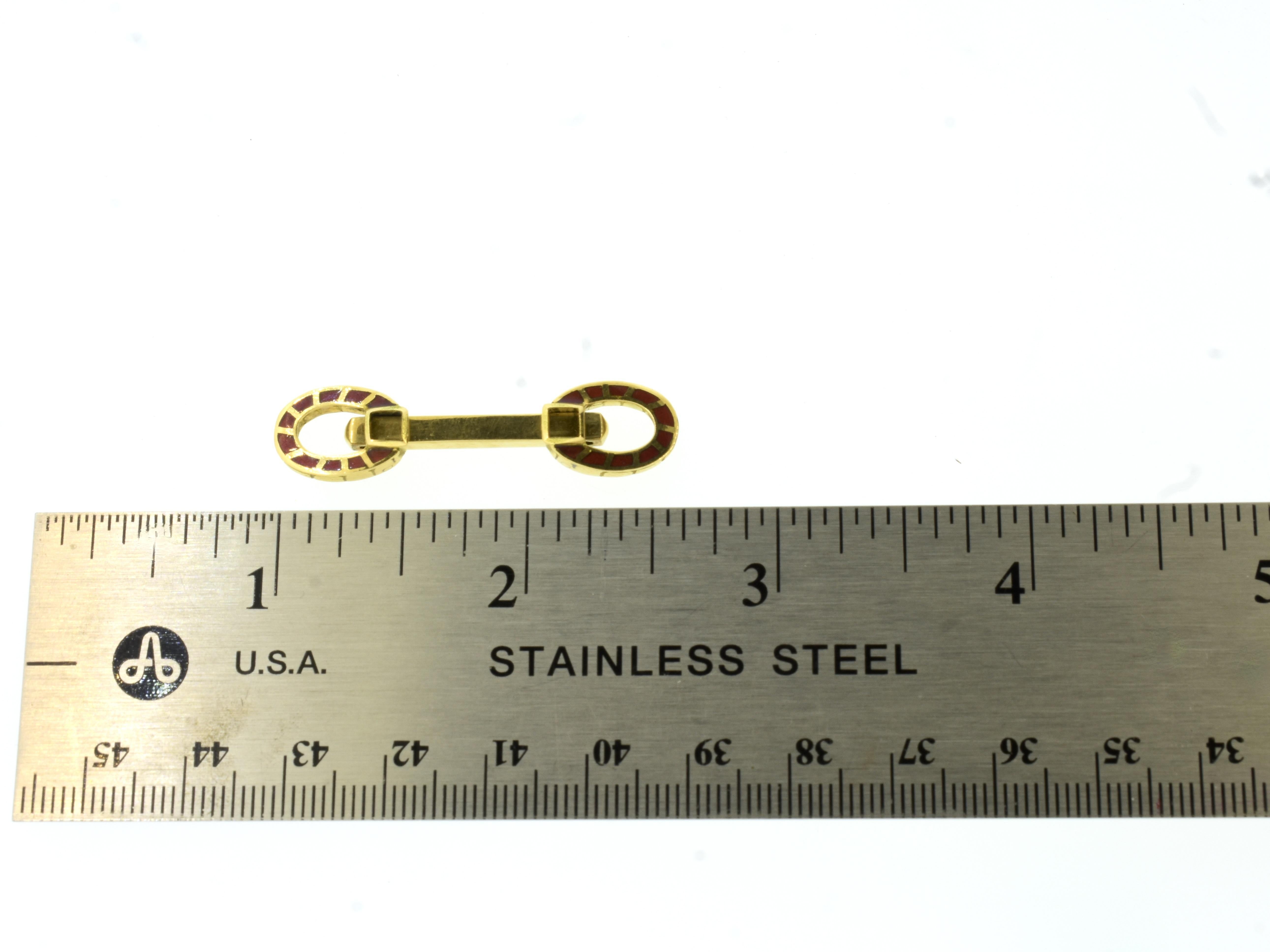 18K Hufeisen Manschettenknöpfe mit  Tiefrote Emaille, Vintage, Frühlingsmantel, Französisch. im Angebot 6