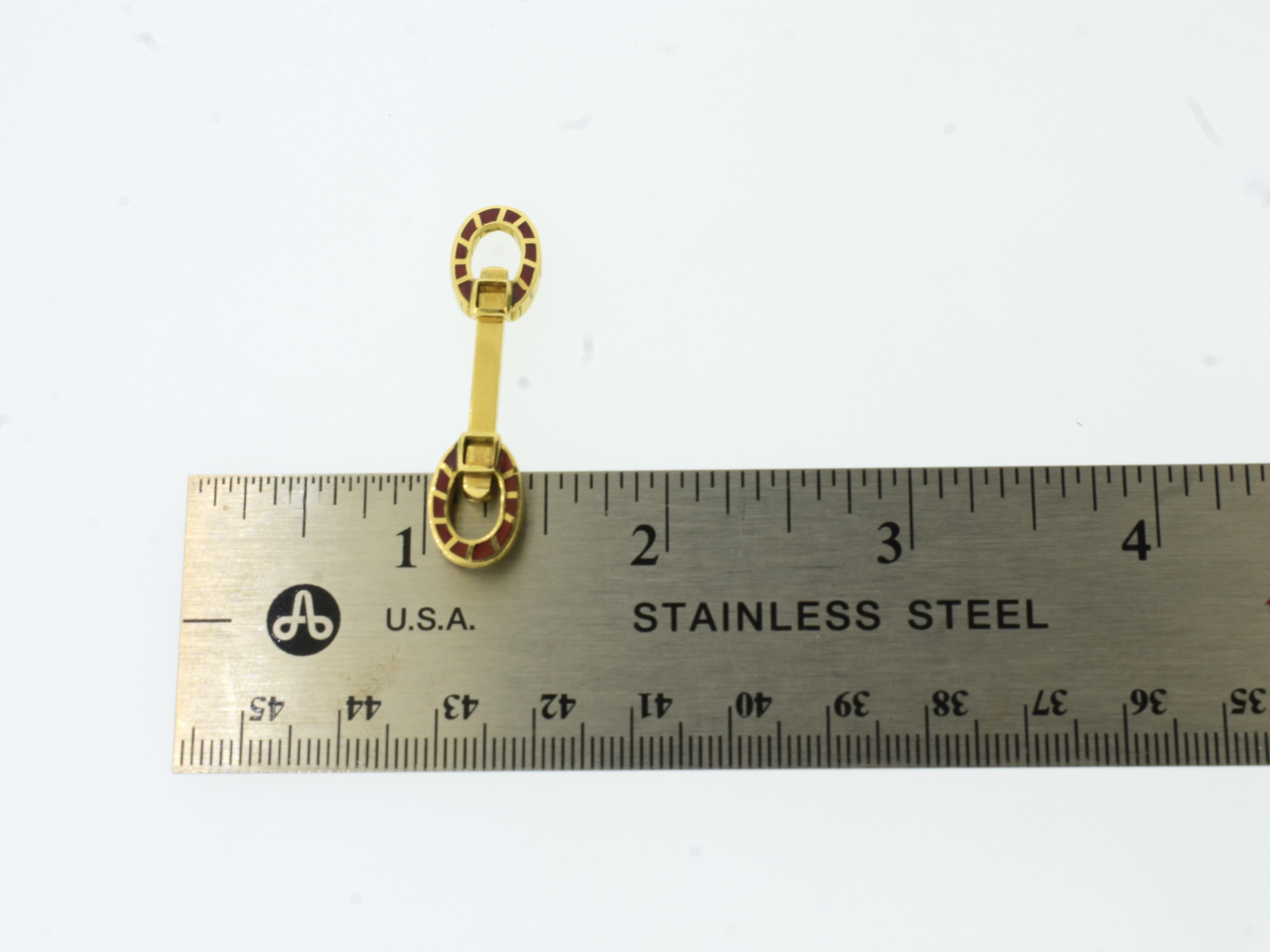 18K Hufeisen Manschettenknöpfe mit  Tiefrote Emaille, Vintage, Frühlingsmantel, Französisch. im Angebot 7