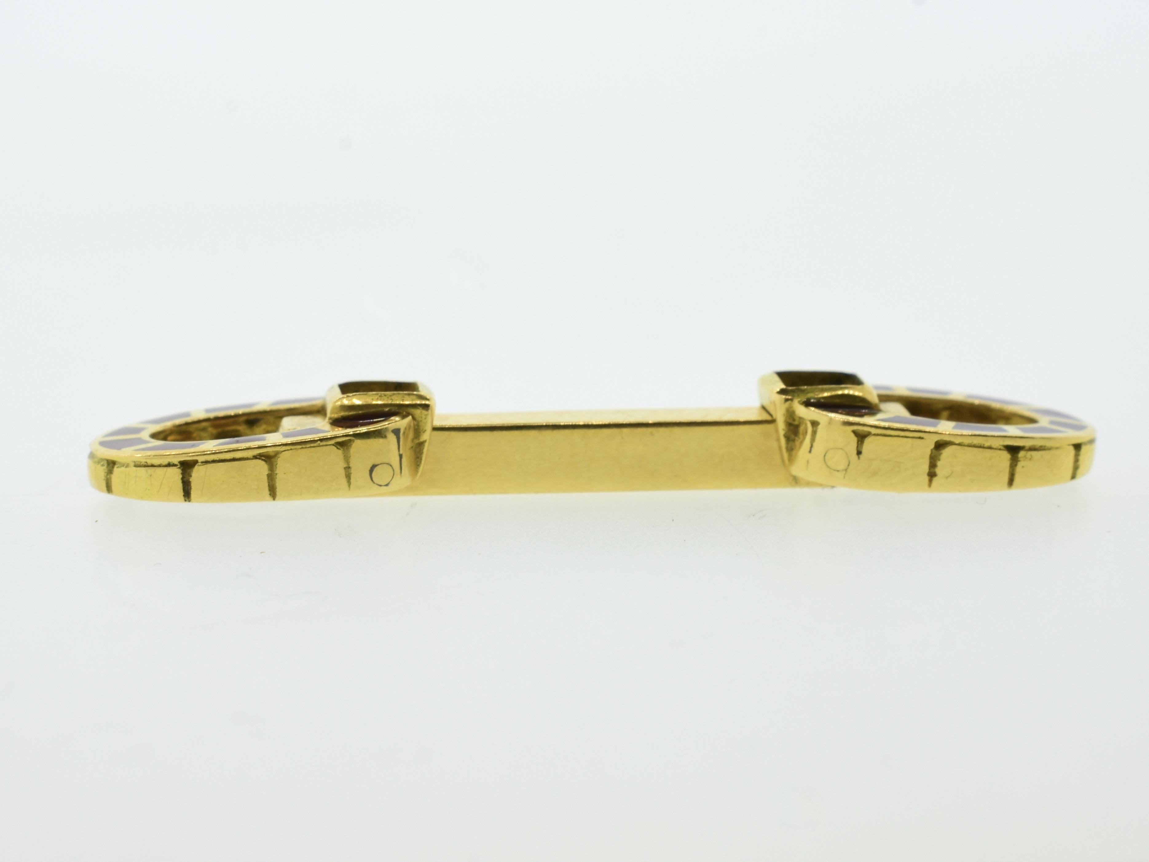 18K Hufeisen Manschettenknöpfe mit  Tiefrote Emaille, Vintage, Frühlingsmantel, Französisch. im Angebot 4