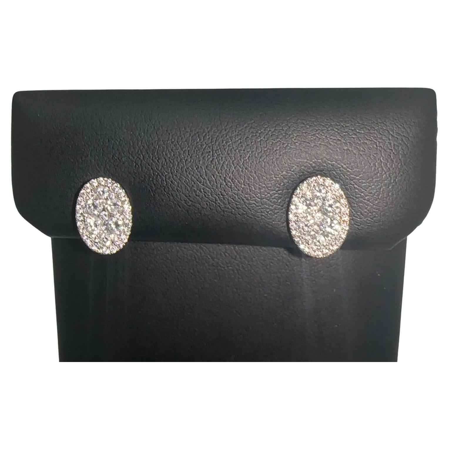Contemporary 18K Illusion Oval studs' earrings with Diamond For Sale