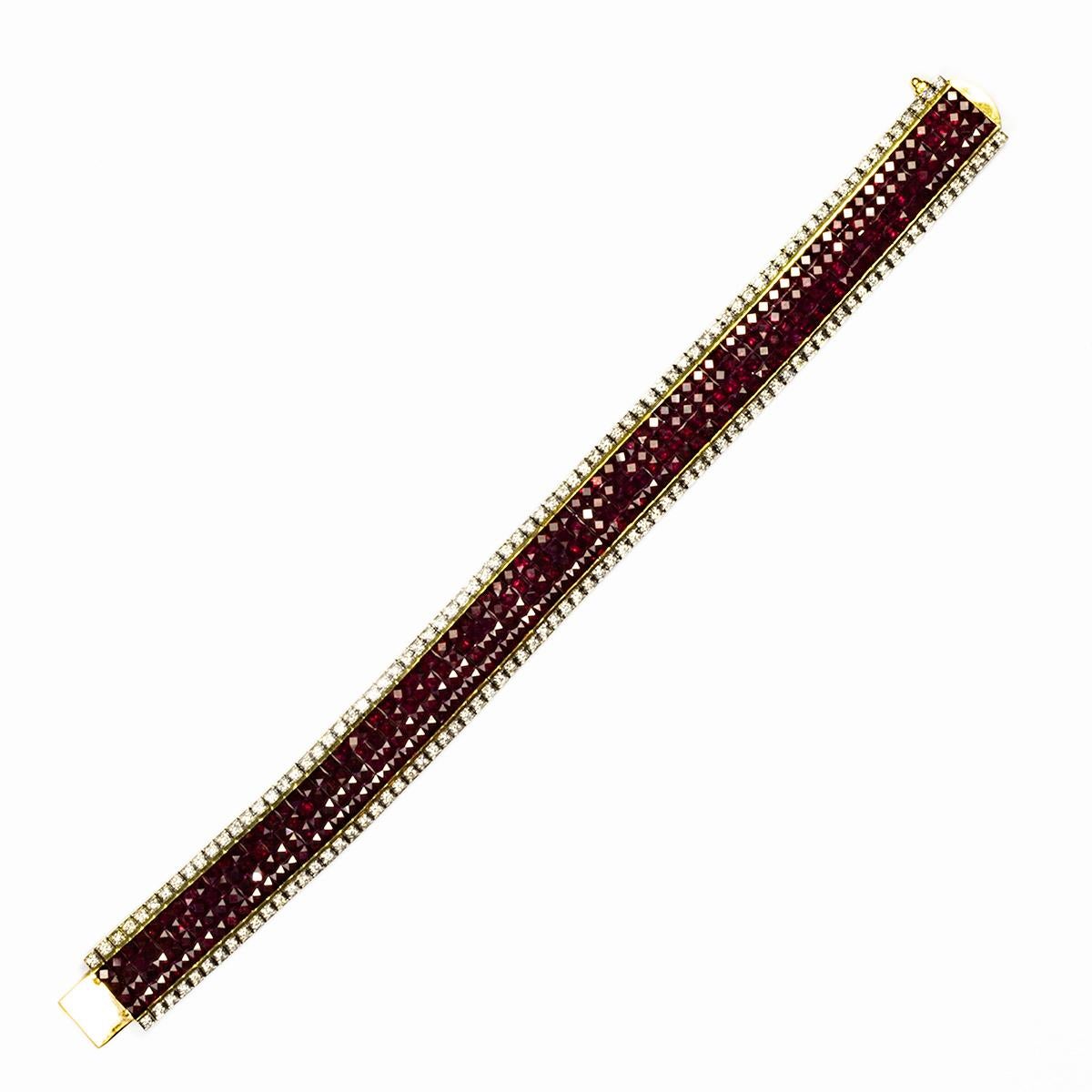 Invisibly Set 18k Ruby Bracelet In Excellent Condition For Sale In Sarasota, FL