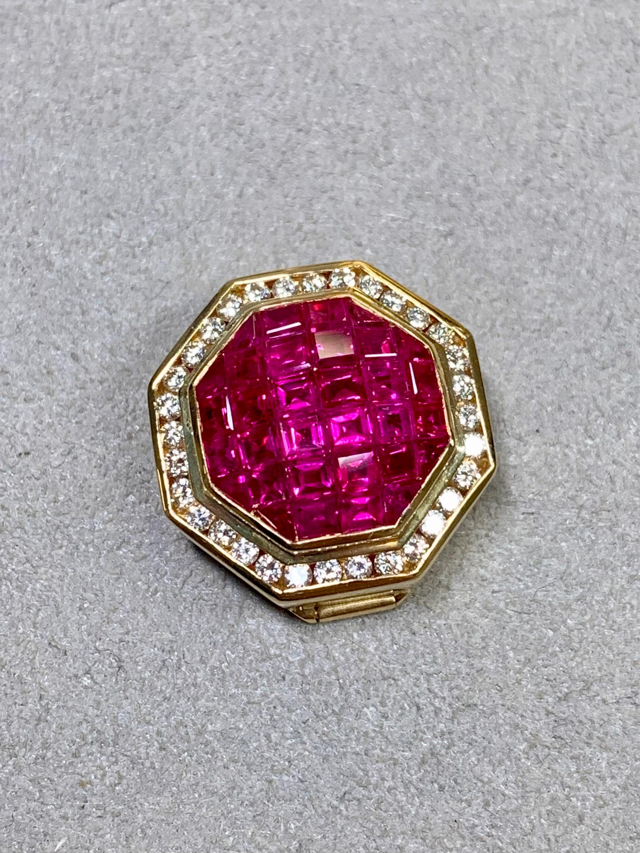 Contemporain 18K Invisibly Set Vivid Ruby Diamond Octagonal Slide Pendant Enhancer 5.21ctw en vente
