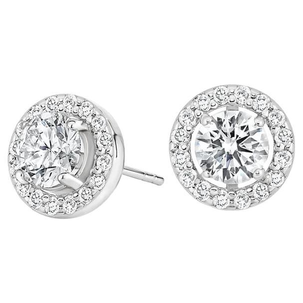 Round Cut Baguette 14K White Gold Diamond Earrings
