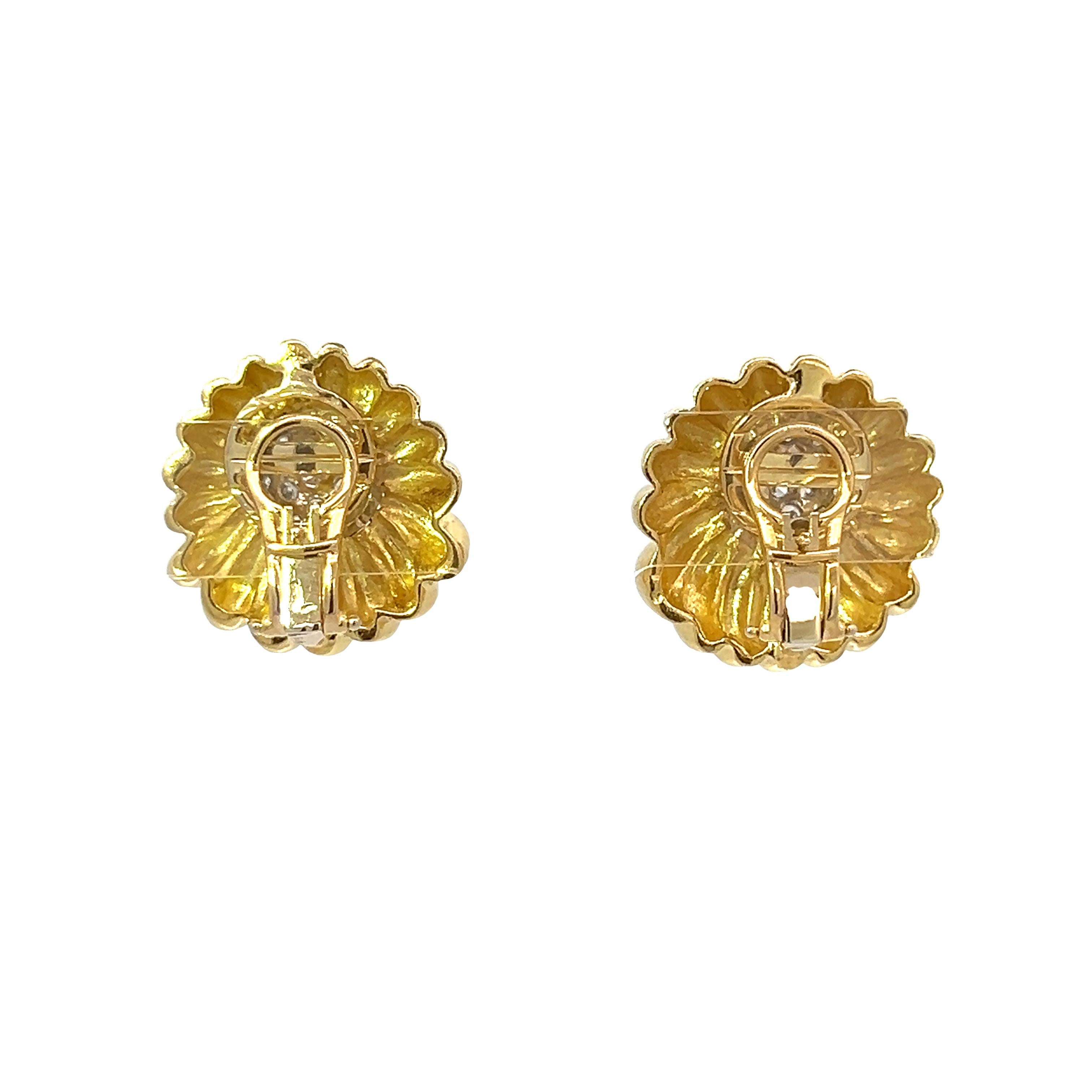 18K Italian Gold Classic Shrimp Design Clip-on Earrings with 1.55CT Diamonds In New Condition For Sale In New York, NY