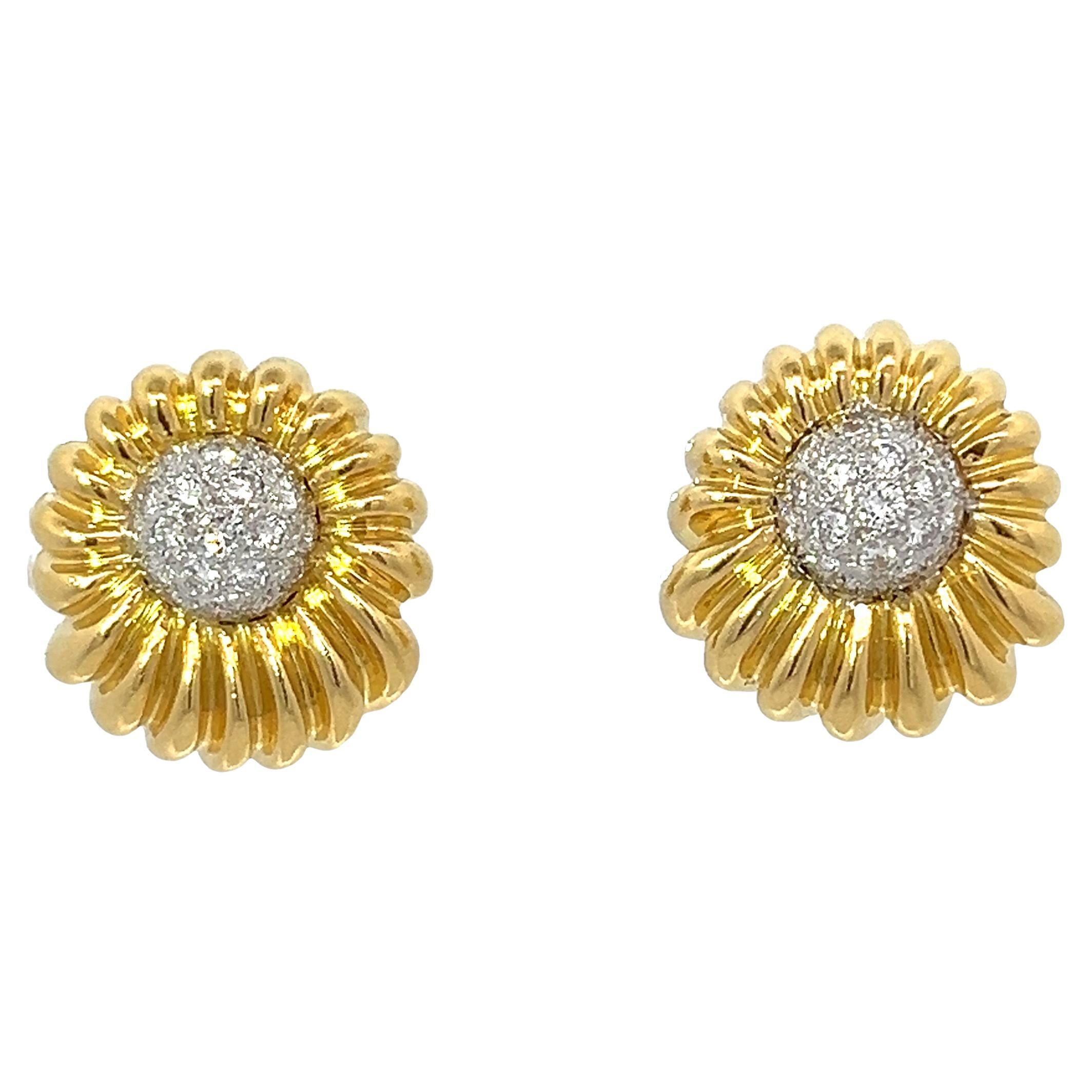 18K Italian Gold Classic Shrimp Design Clip-on Earrings with 1.55CT Diamonds For Sale