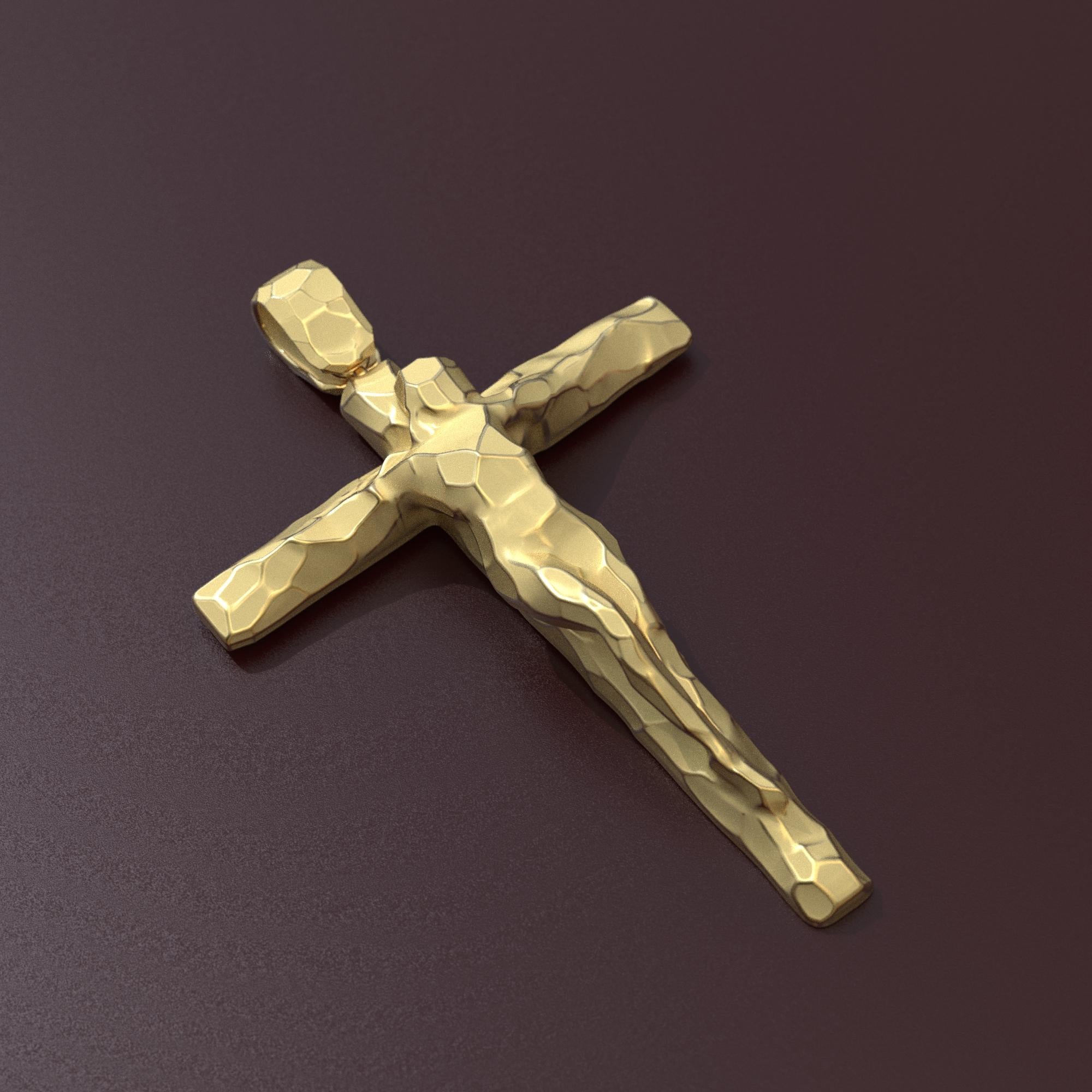 Modern 18k Italian Gold Crucifix Pendant Necklace for Men, only made to order. For Sale