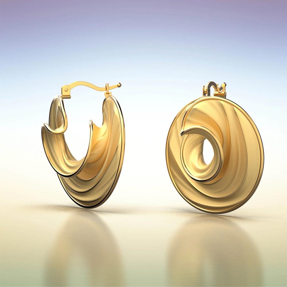 Modernist 18k Italian Gold Hoop Earrings Made to order by Oltremare Gioielli | Italy For Sale