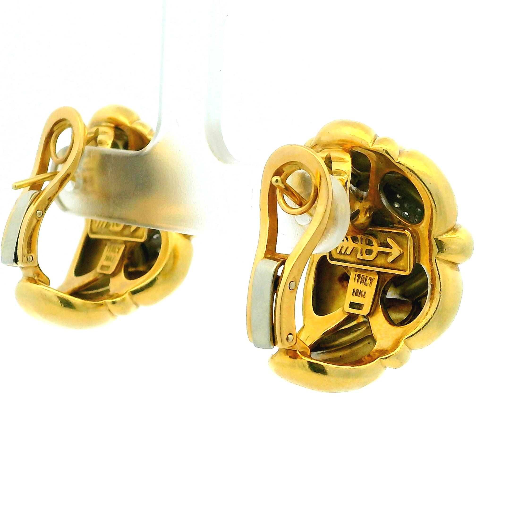 Orecchini a soffietto in oro italiano 18 carati con pavé di diamanti, Atelier D'Angelo, anni '90 in vendita 4