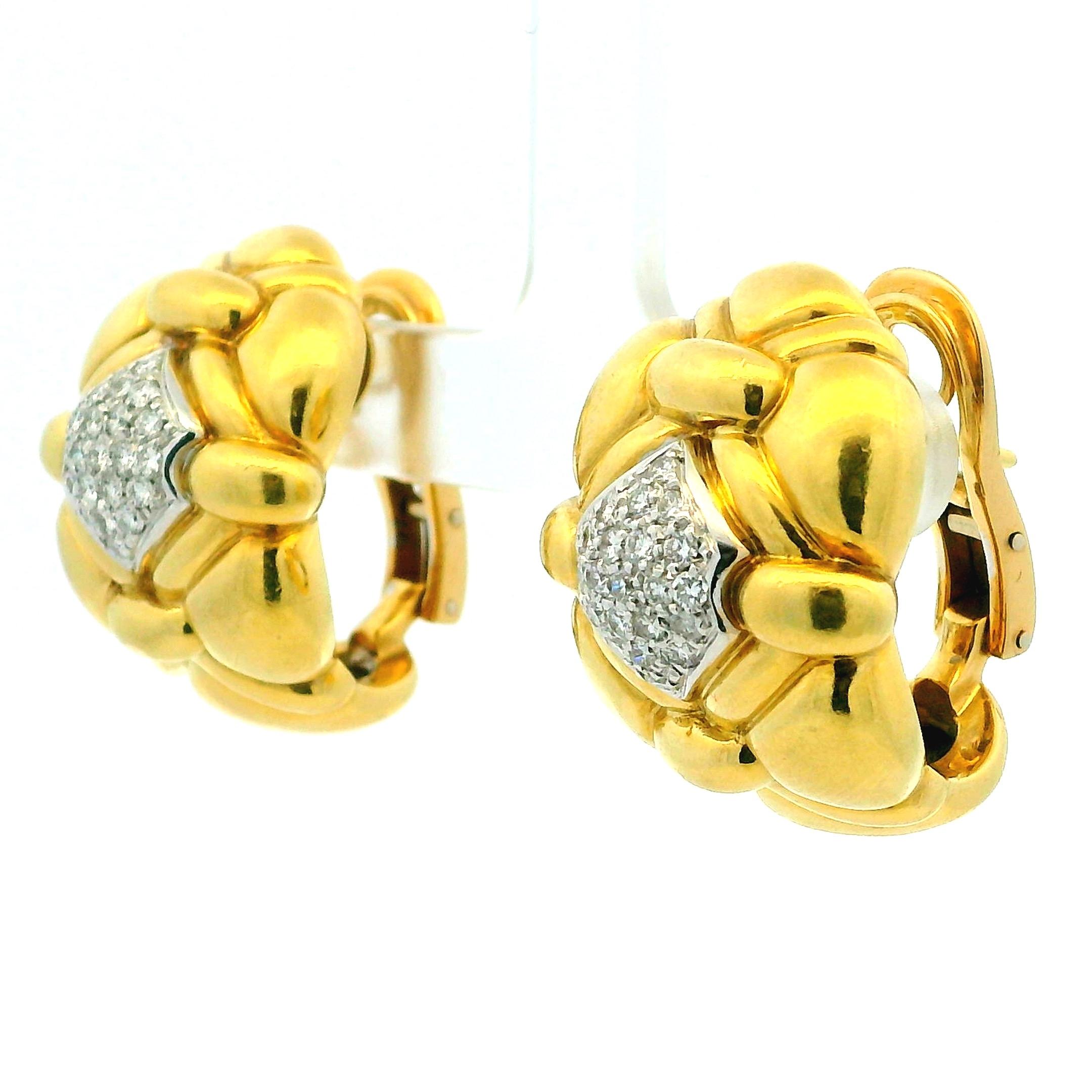 Orecchini a soffietto in oro italiano 18 carati con pavé di diamanti, Atelier D'Angelo, anni '90 in vendita 7