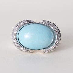 18K Italian Gold Rajola Turquoise & Diamond Cocktail Ring