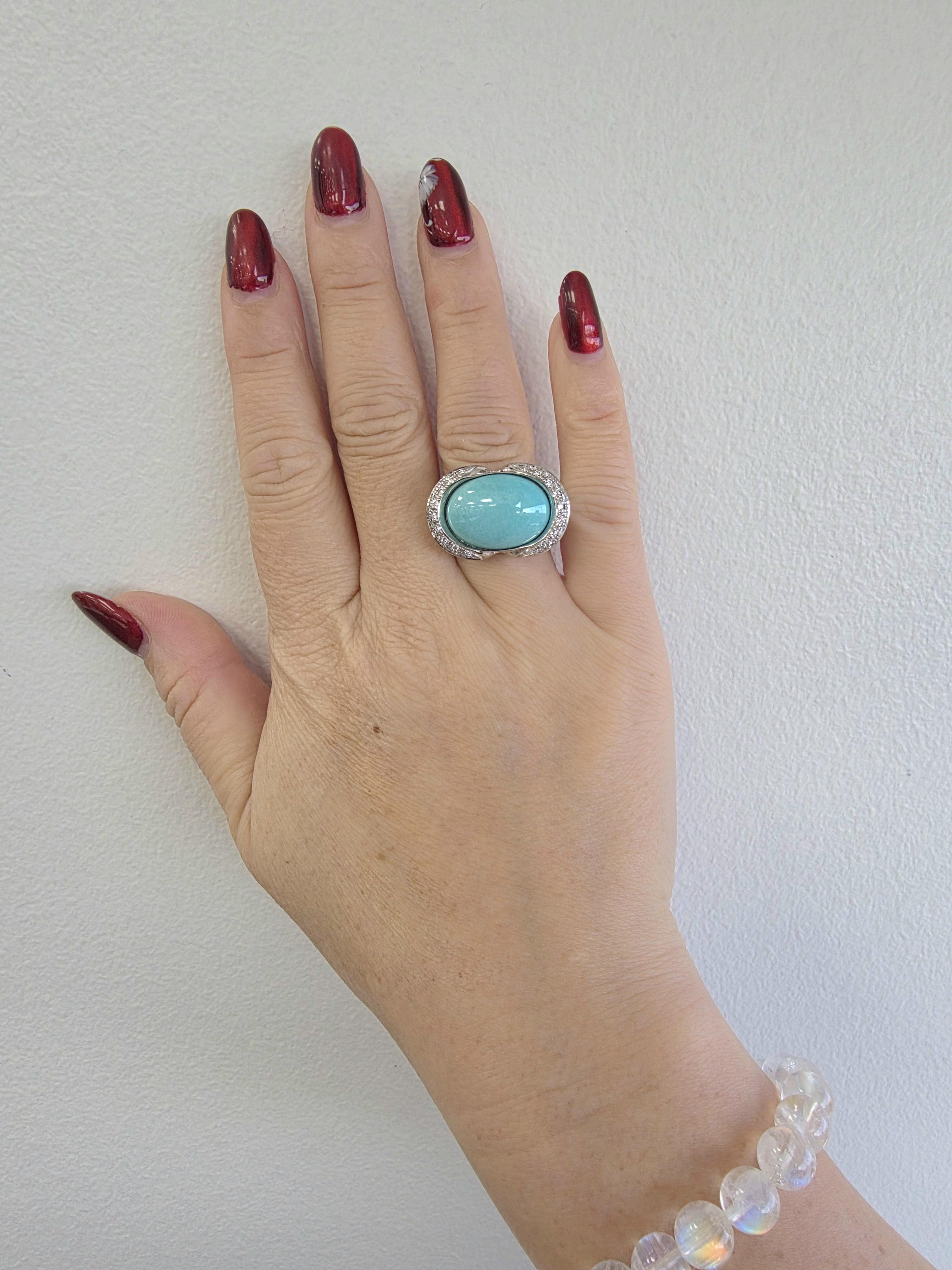 18K Italienisches Gold Rajola Türkis & Diamant Cocktail Ring (Moderne) im Angebot