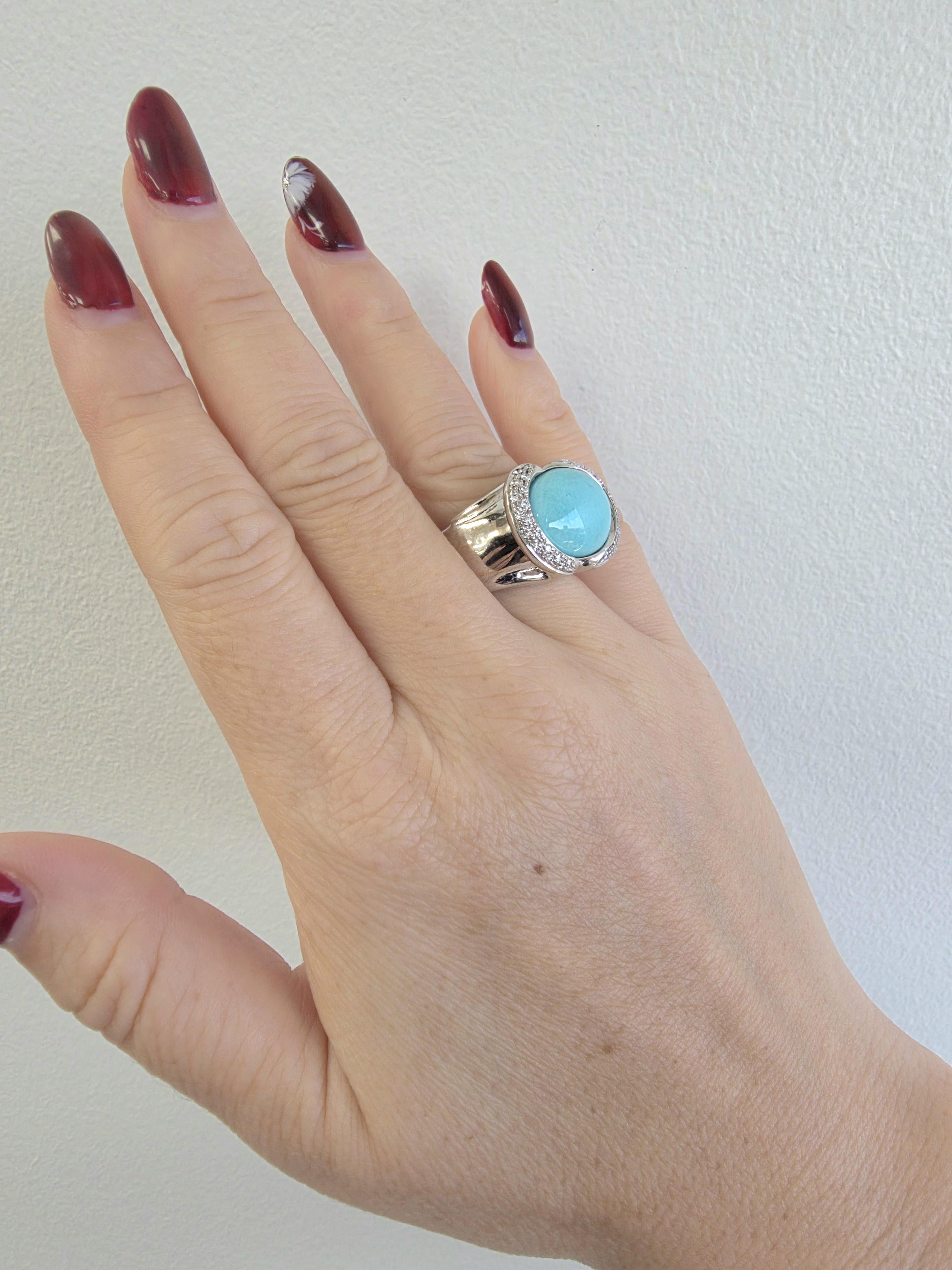 18K Italienisches Gold Rajola Türkis & Diamant Cocktail Ring (Ovalschliff) im Angebot