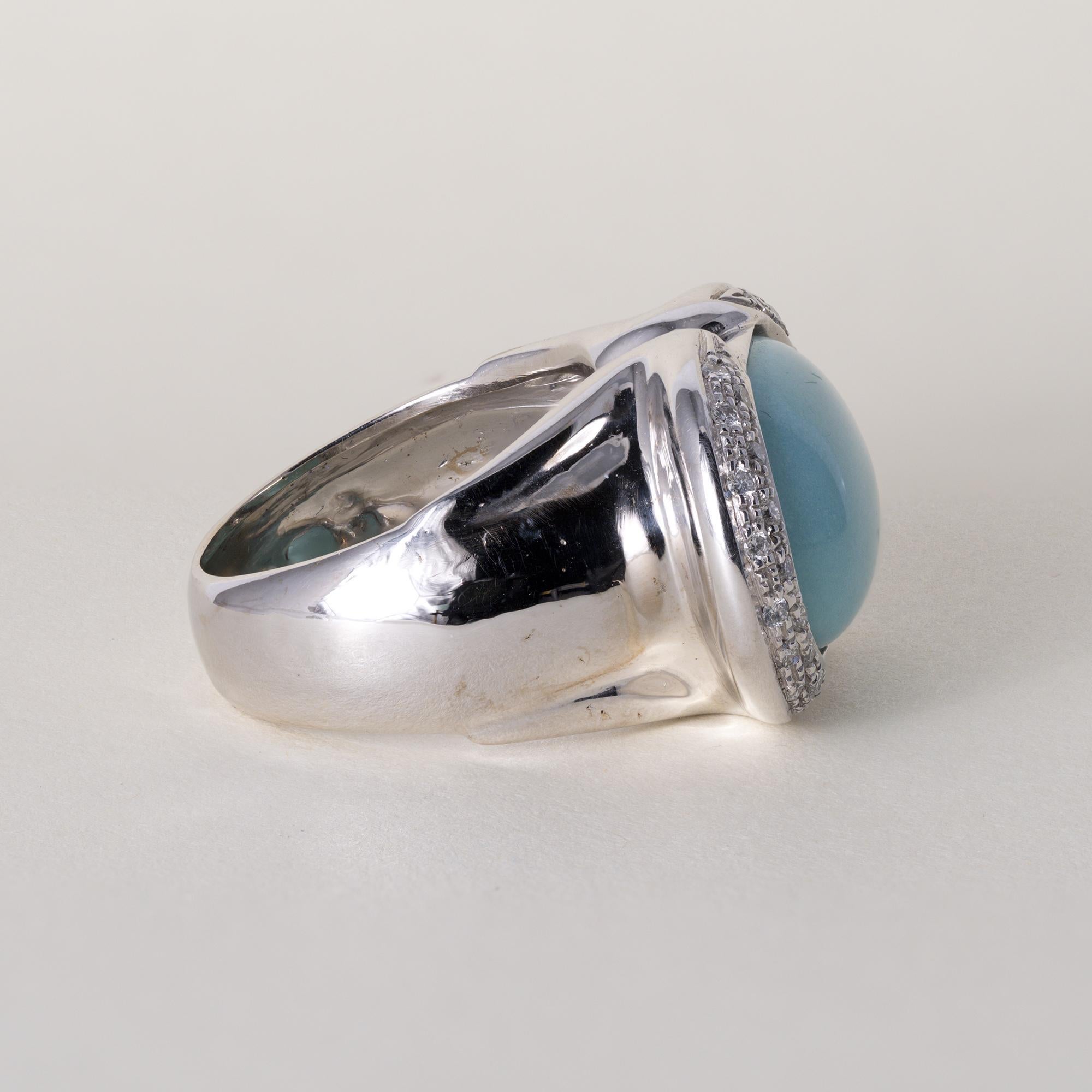 18K Italienisches Gold Rajola Türkis & Diamant Cocktail Ring Damen im Angebot