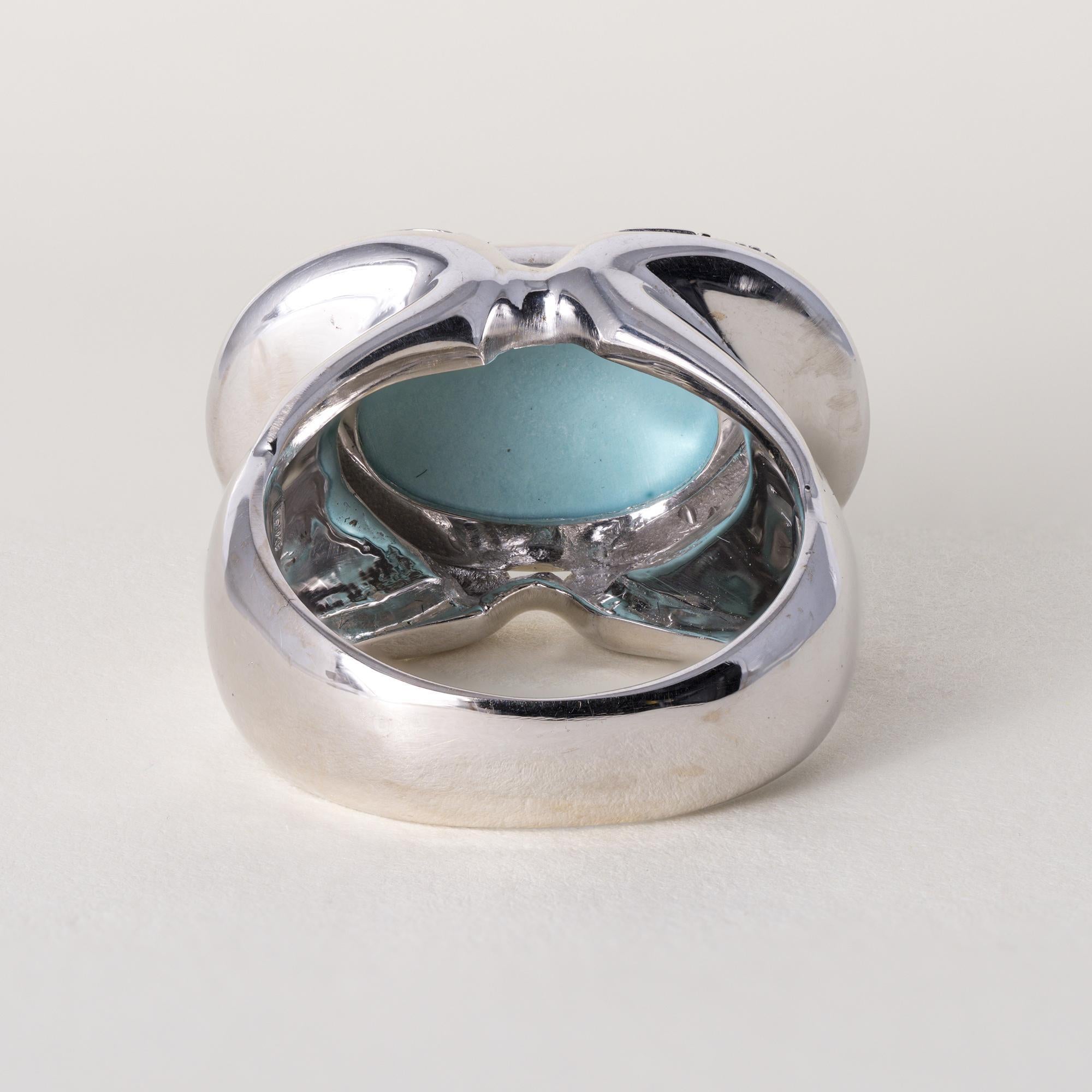 18K Italienisches Gold Rajola Türkis & Diamant Cocktail Ring im Angebot 1