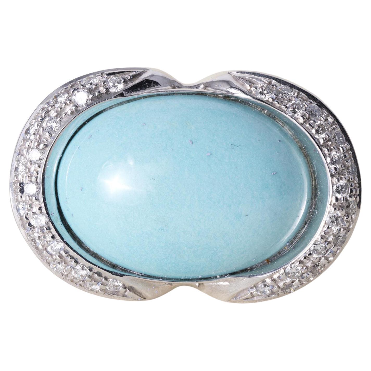 Anello cocktail in oro italiano 18 carati con turchese Rajola e diamanti