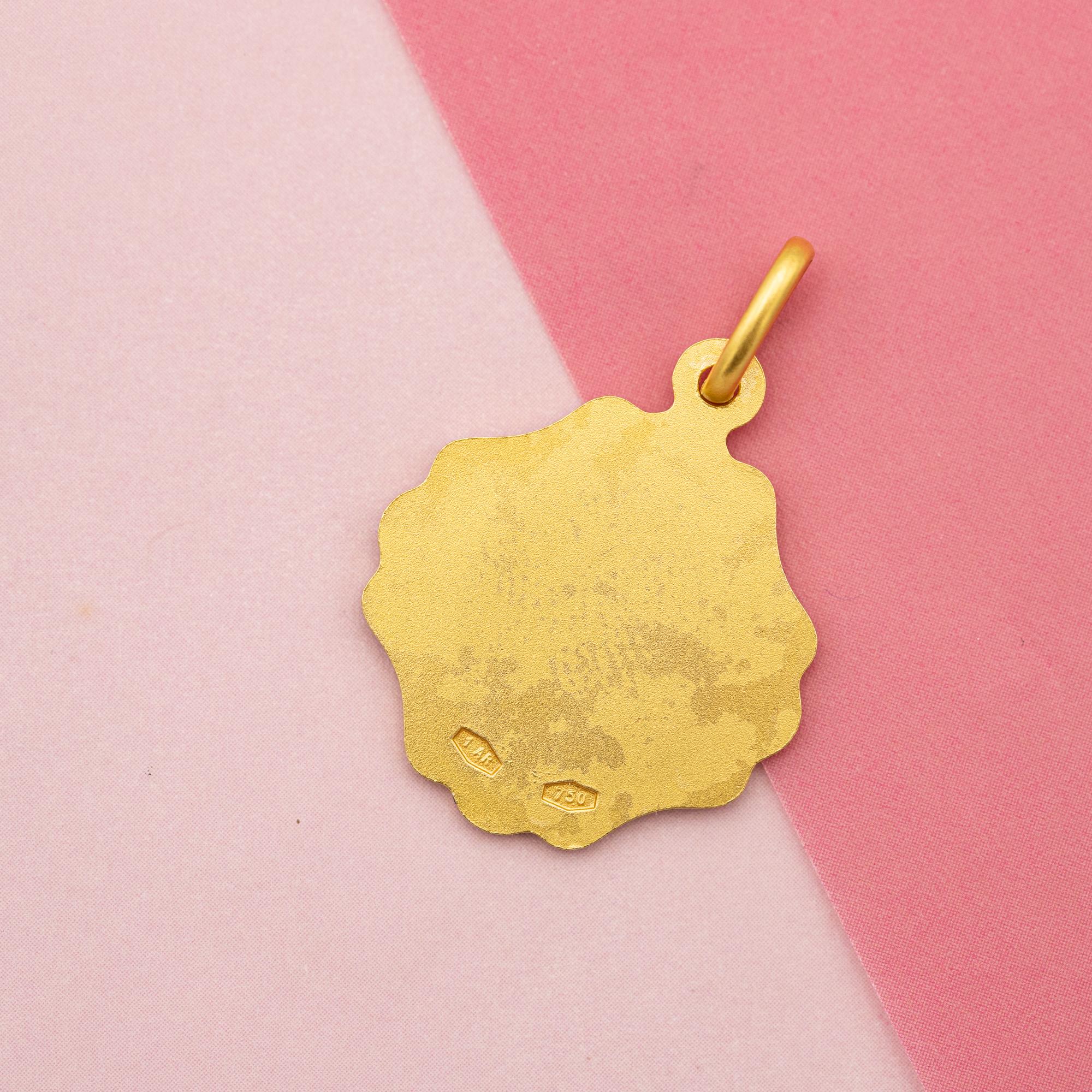 Modern 18k Italian Vintage cherub charm pendant - Angel medallion - solid yellow gold