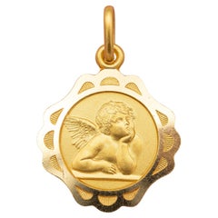 Colgante encanto querubín 18k Italian Vintage - medallón Ángel - oro amarillo macizo