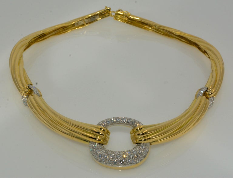 18 Karat Italian Yellow Gold 3 Carat Diamond Collar