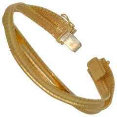 18 Karat Italienisches Gelbgold Konvexiertes gewebtes Omega-Armband