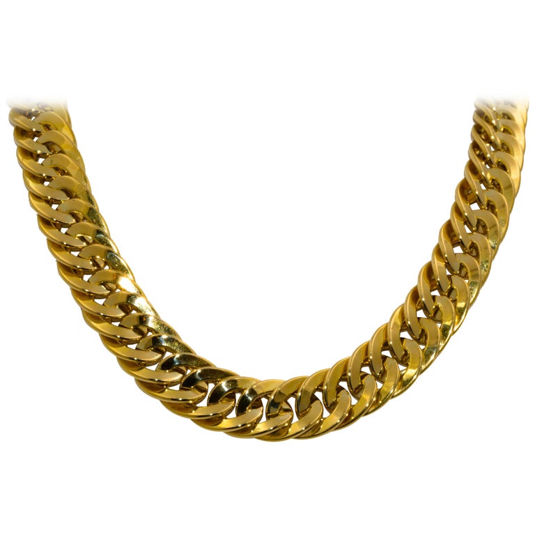 18K Italian Yellow Gold Flat Double Curve Necklace For Sale at 1stdibs