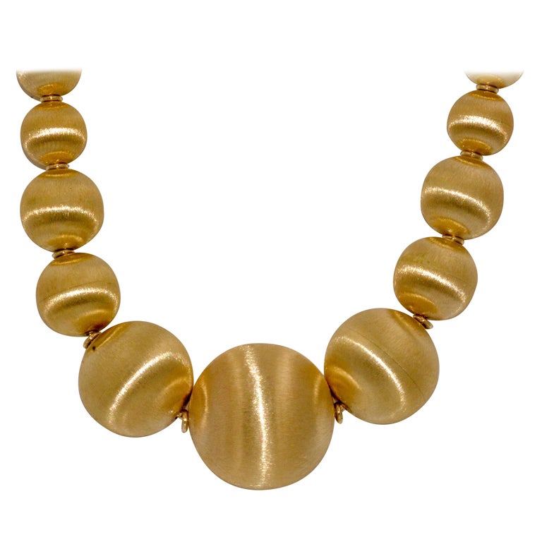 18K Italian Yellow Gold Graduated Textured Bead Necklace at 1stDibs