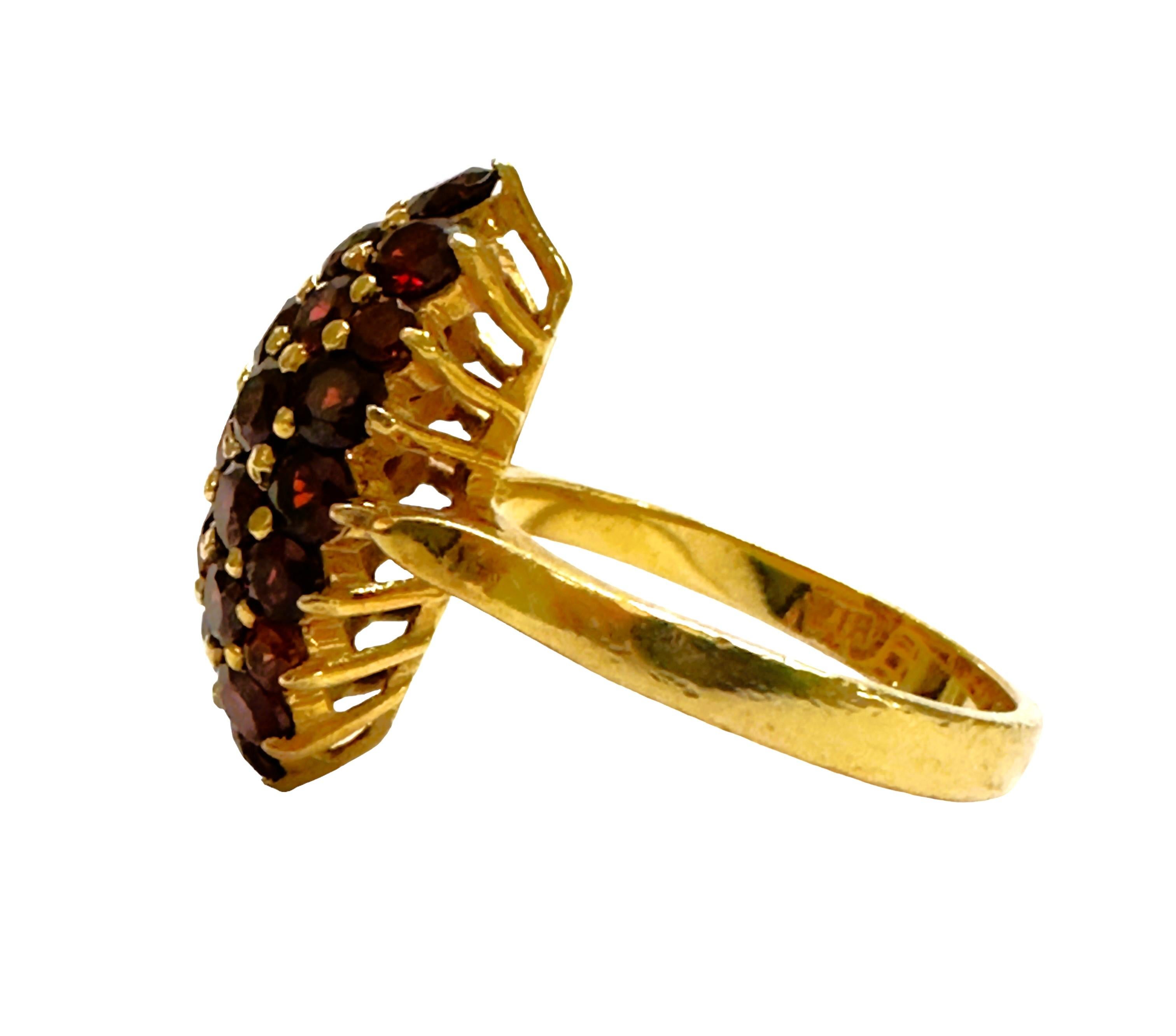 18K Italian Yellow Gold  Vintage Marquis Shaped Dome Garnet Ring with Appraisal 1