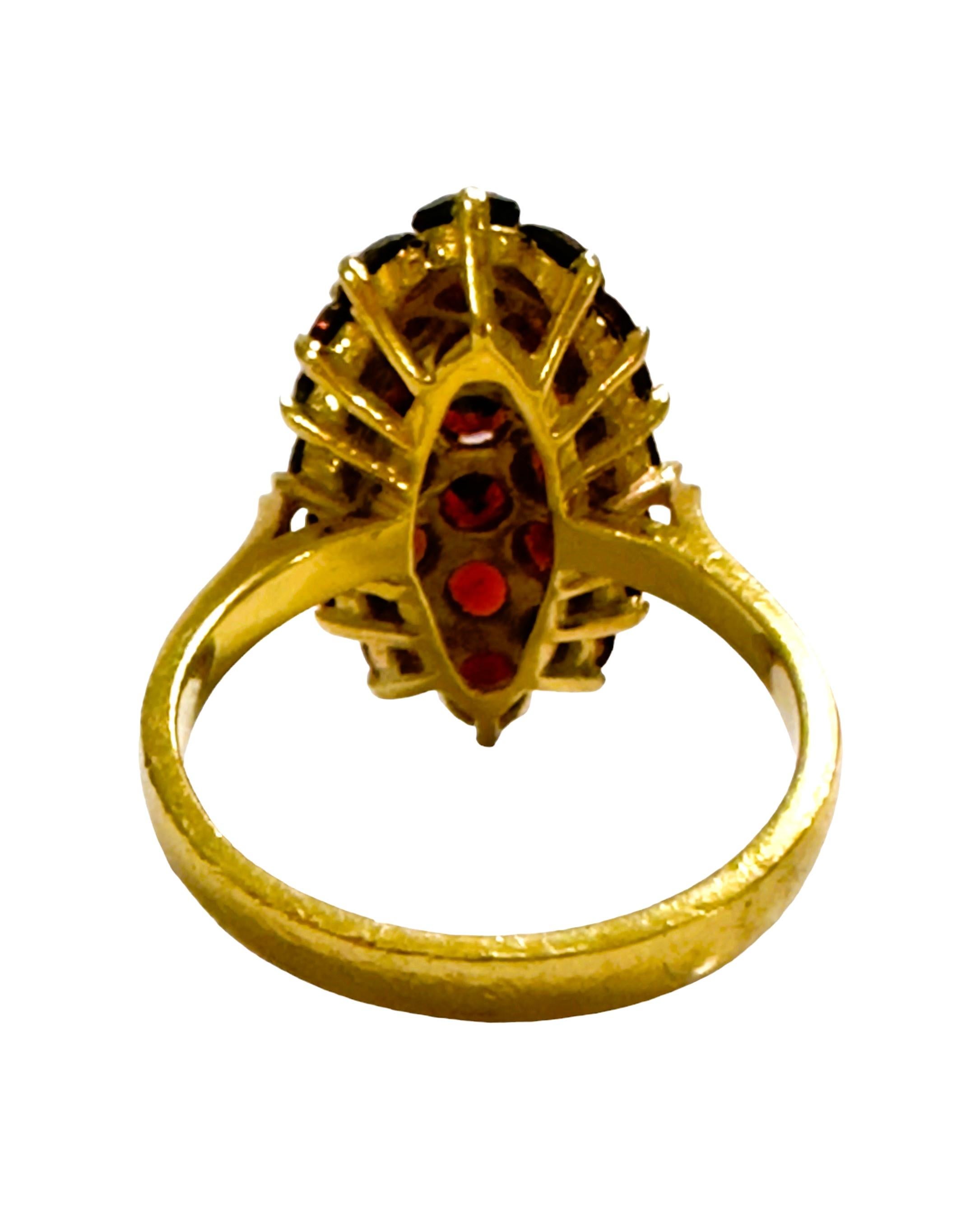 18K Italian Yellow Gold  Vintage Marquis Shaped Dome Garnet Ring with Appraisal 2