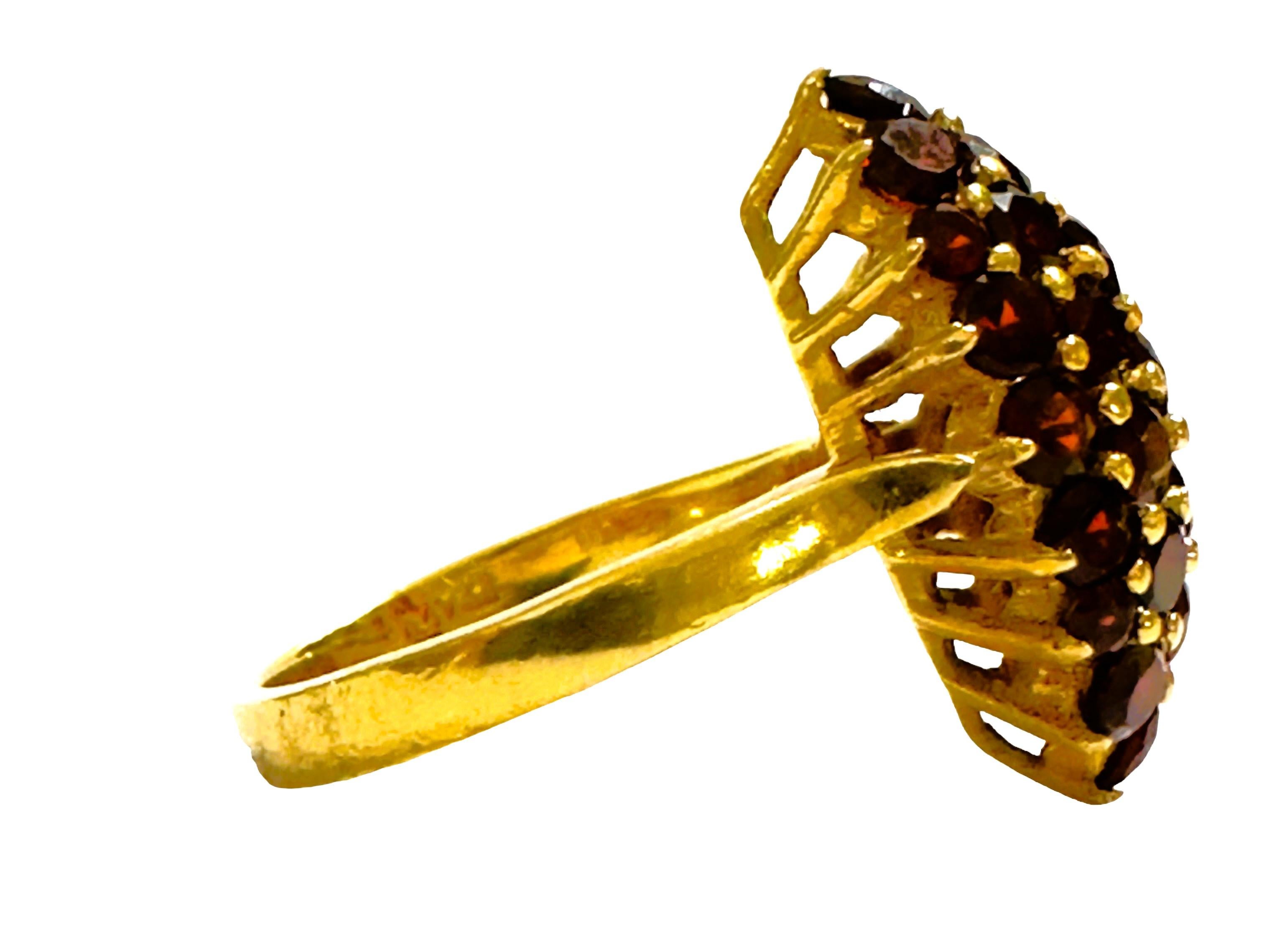 18K Italian Yellow Gold  Vintage Marquis Shaped Dome Garnet Ring with Appraisal 3