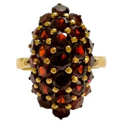 18K Italian Yellow Gold  Vintage Marquis Shaped Dome Garnet Ring with Appraisal