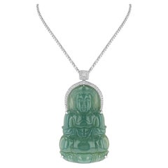 18K Jadiete Kwan Yin Carving Pendant