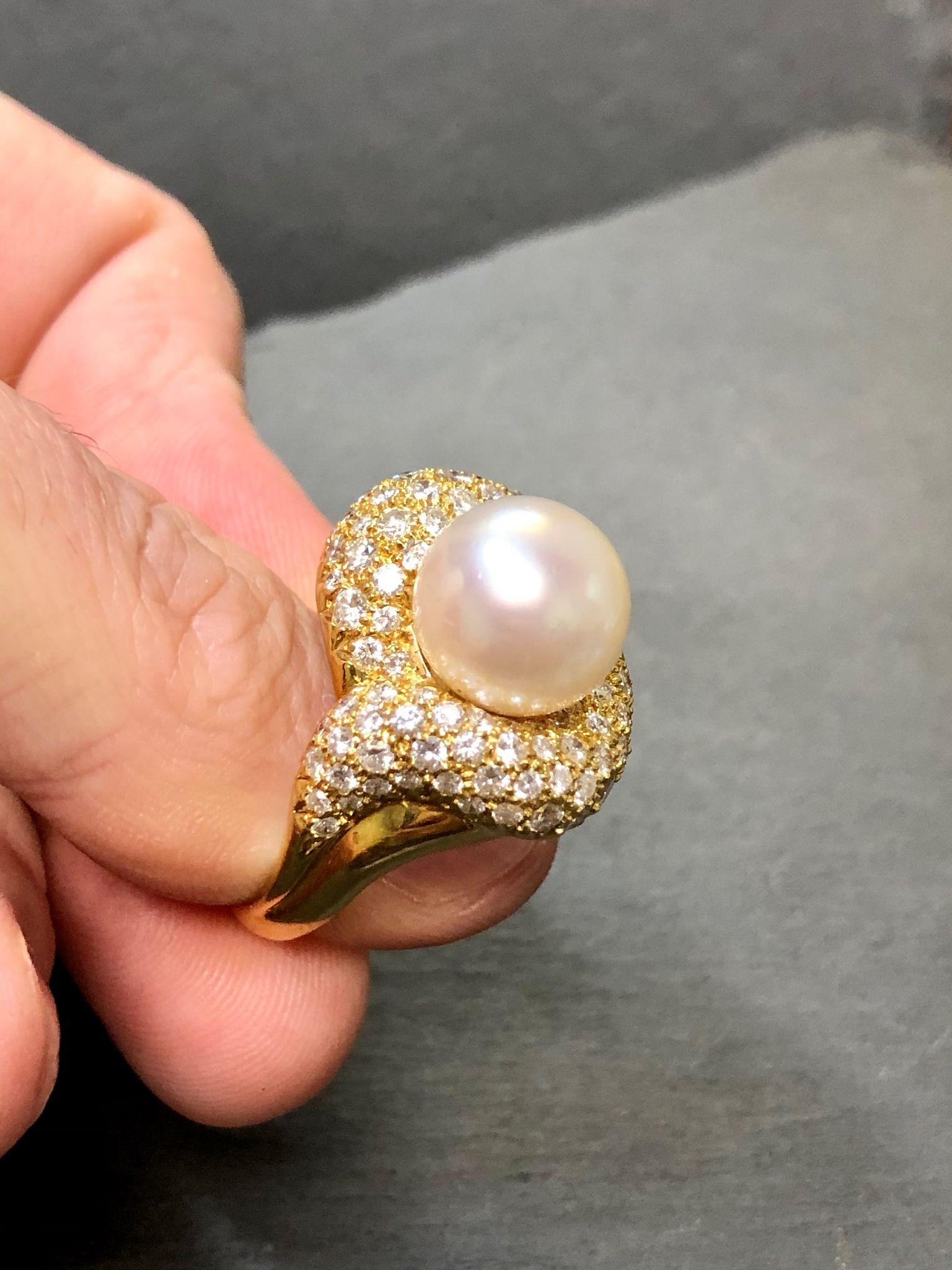 18K Jose Hess Diamond South Sea Pearl Cocktail Ring For Sale 2