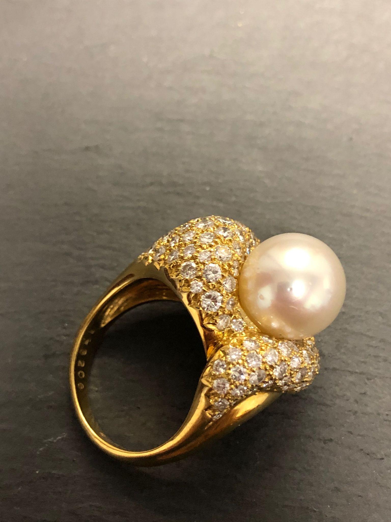 18K Jose Hess Diamond South Sea Pearl Cocktail Ring For Sale 1