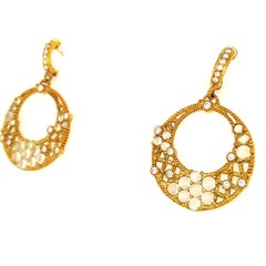 18 Karat Judith Ripka Diamond and Moonstone Earrings Yellow Gold