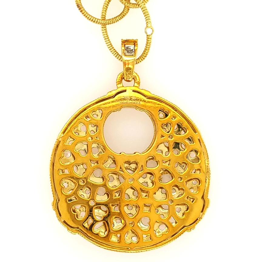 18 Karat Judith Ripka Diamond Moonstone Pendant or Enhancer Necklace Yellow Gold 3