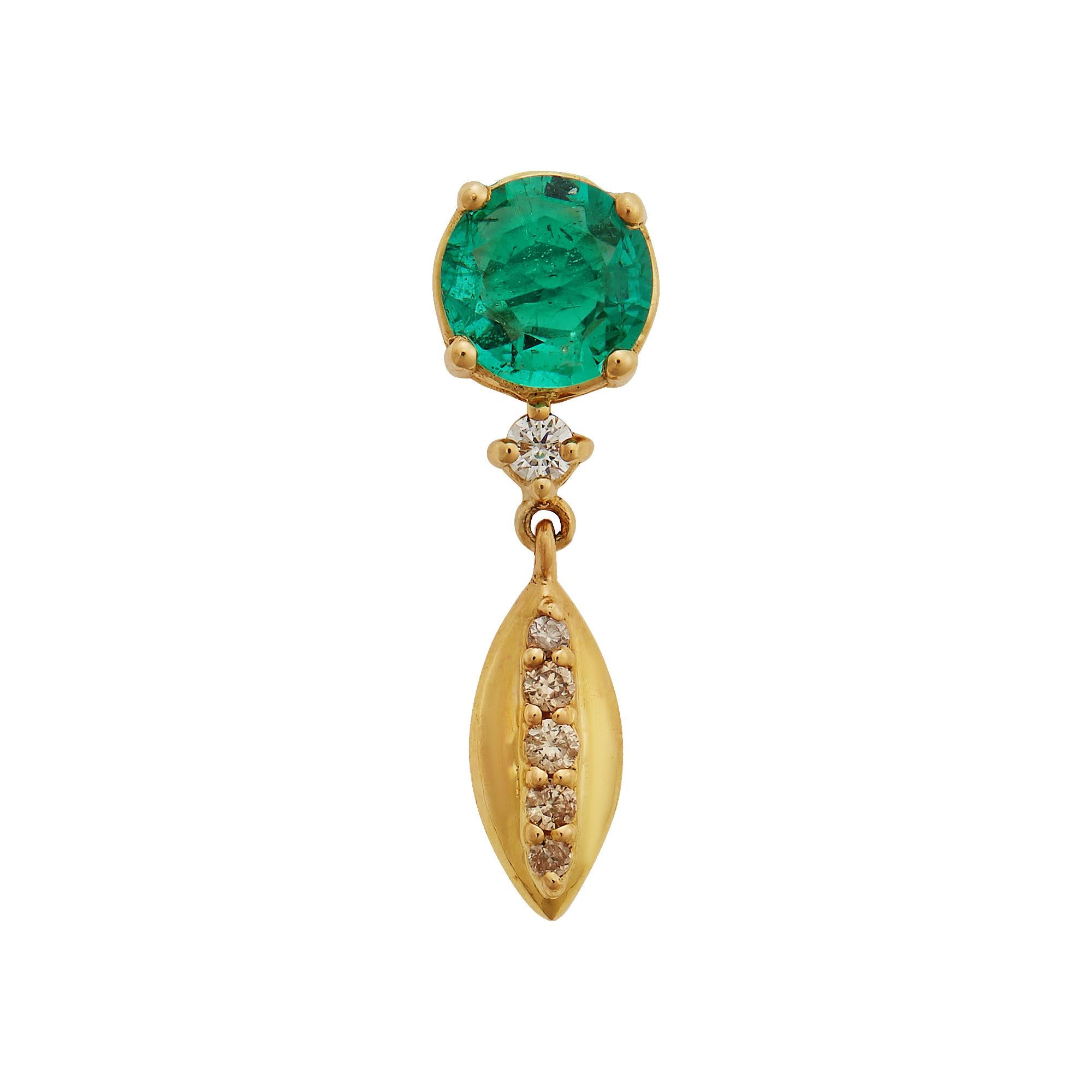 18k Karat Gold, Emerald & Diamond Dewdrop Earrings For Sale 1