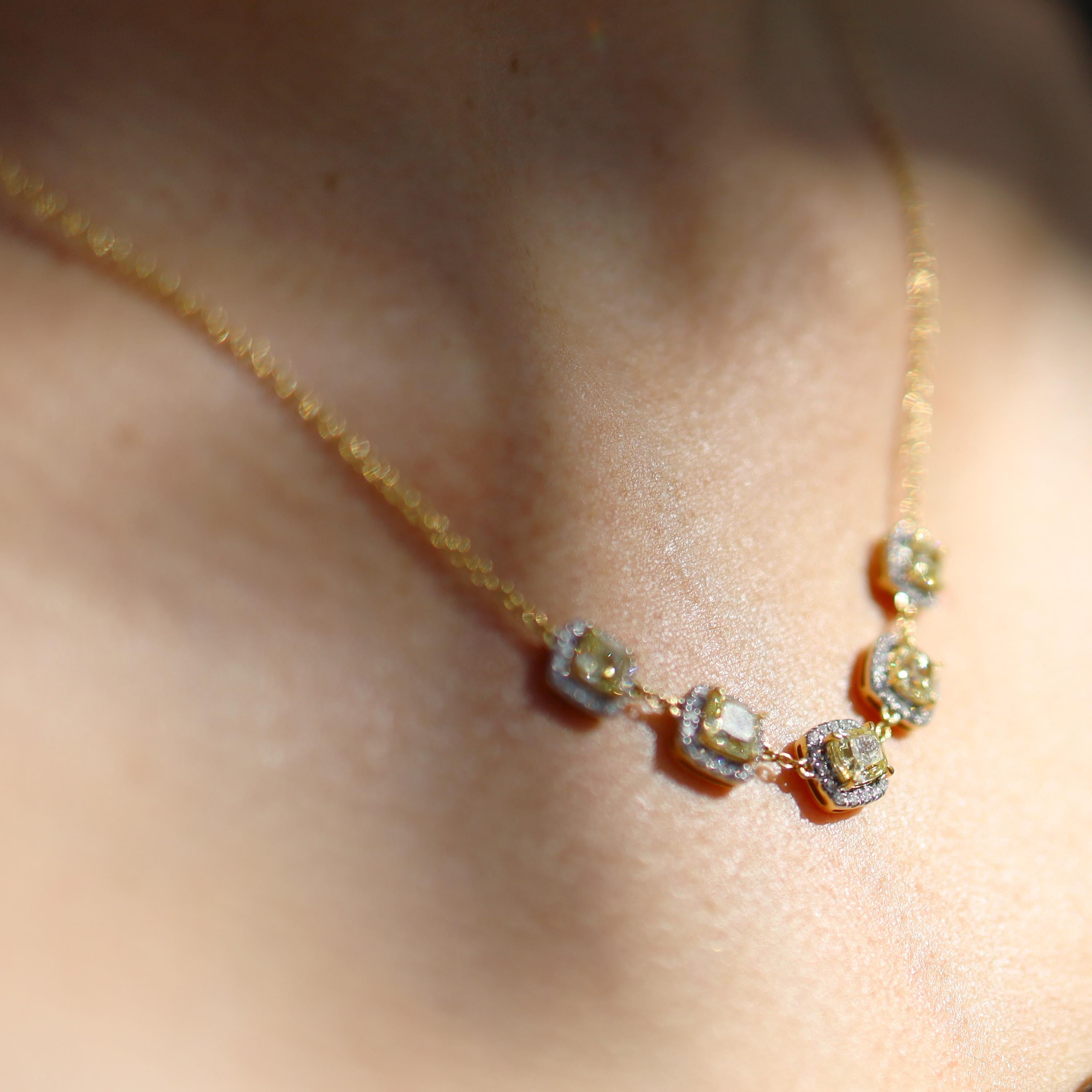 18 Karat White Gold 3.3 Karat Yellow Diamond Necklace In New Condition For Sale In Newstead, QLD