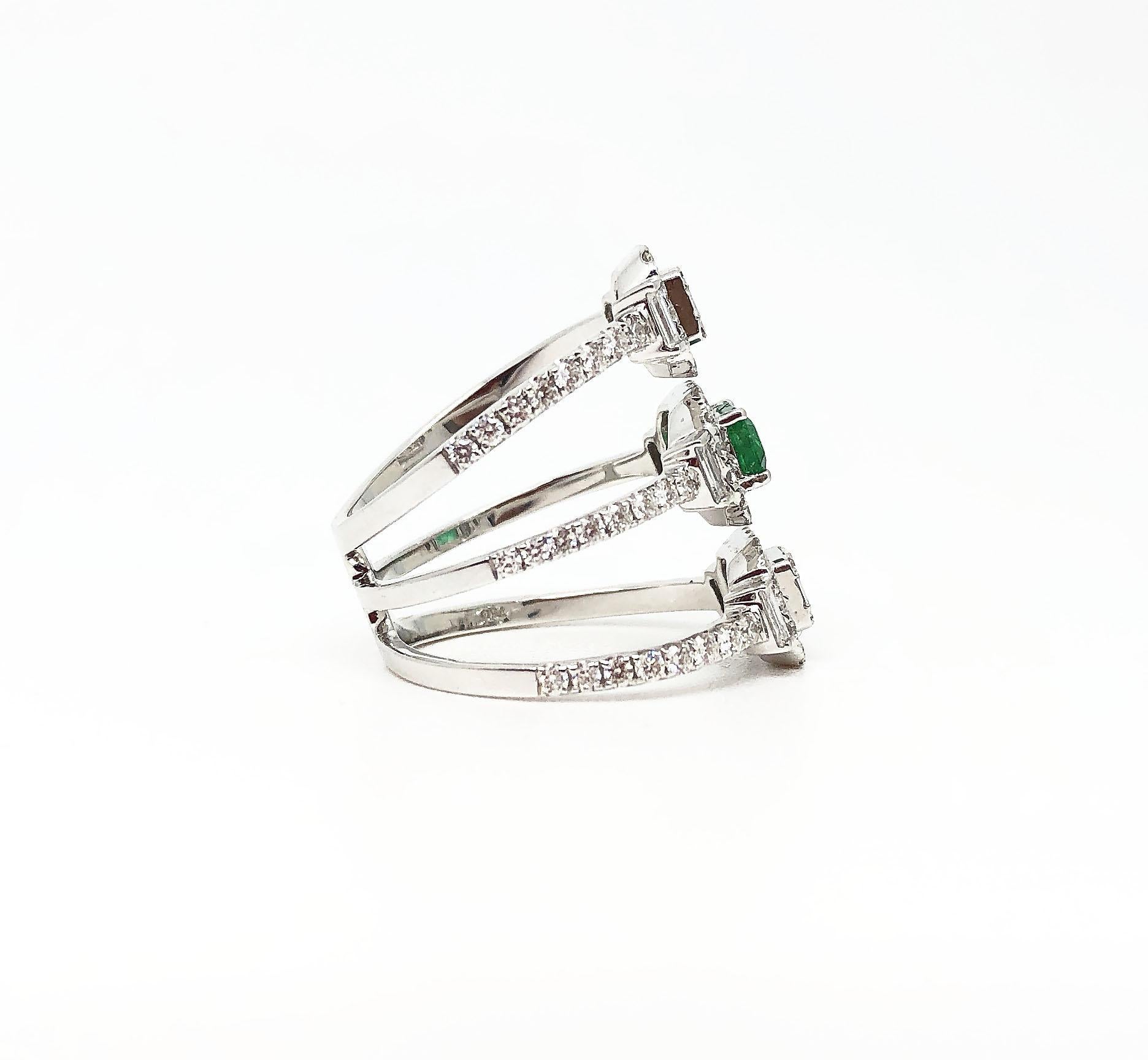 Art Deco 18K Karat White Gold Gilin Emerald and Diamond Ring in 18 Karat White Gold