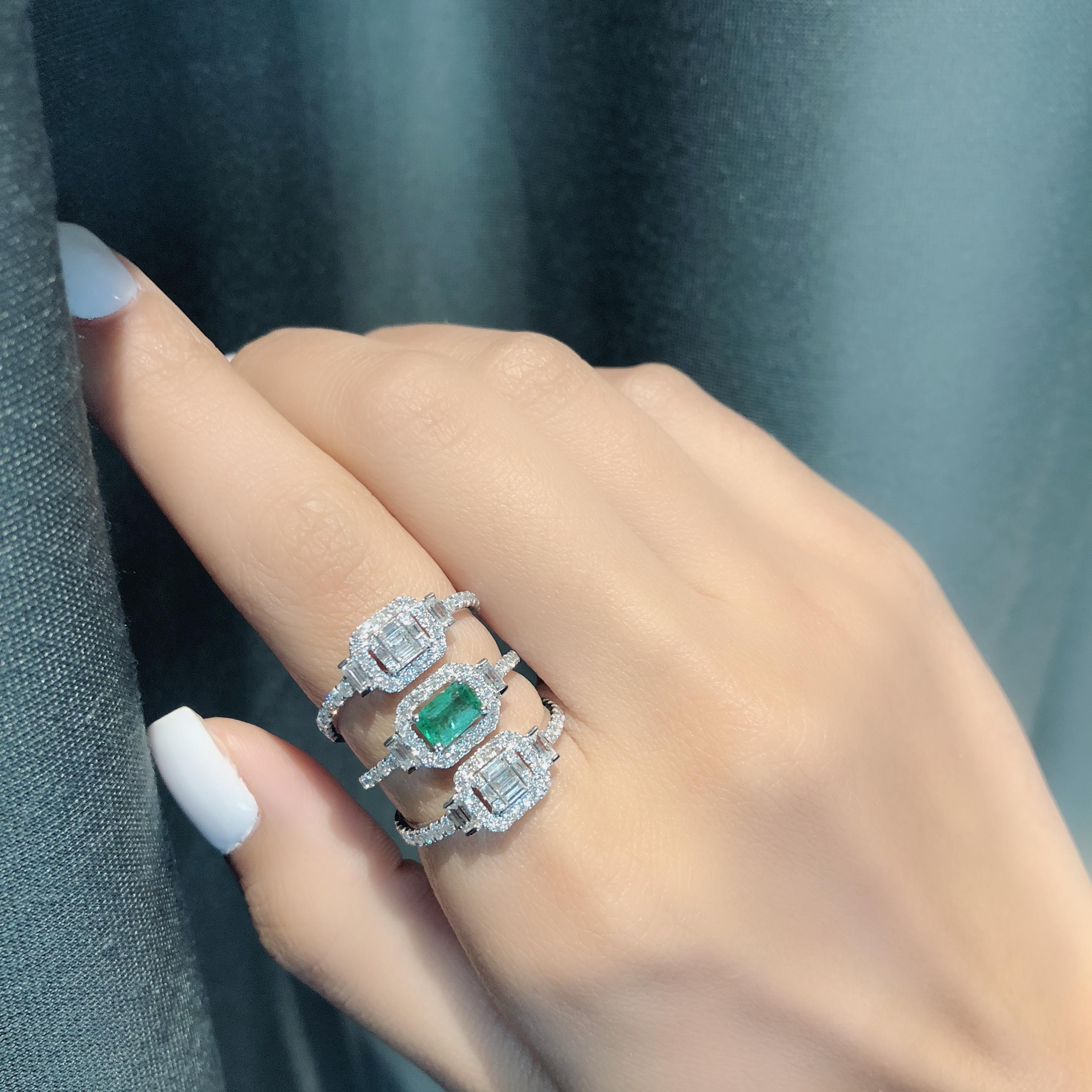 18K Karat White Gold Gilin Emerald and Diamond Ring in 18 Karat White Gold In New Condition In Central, HK