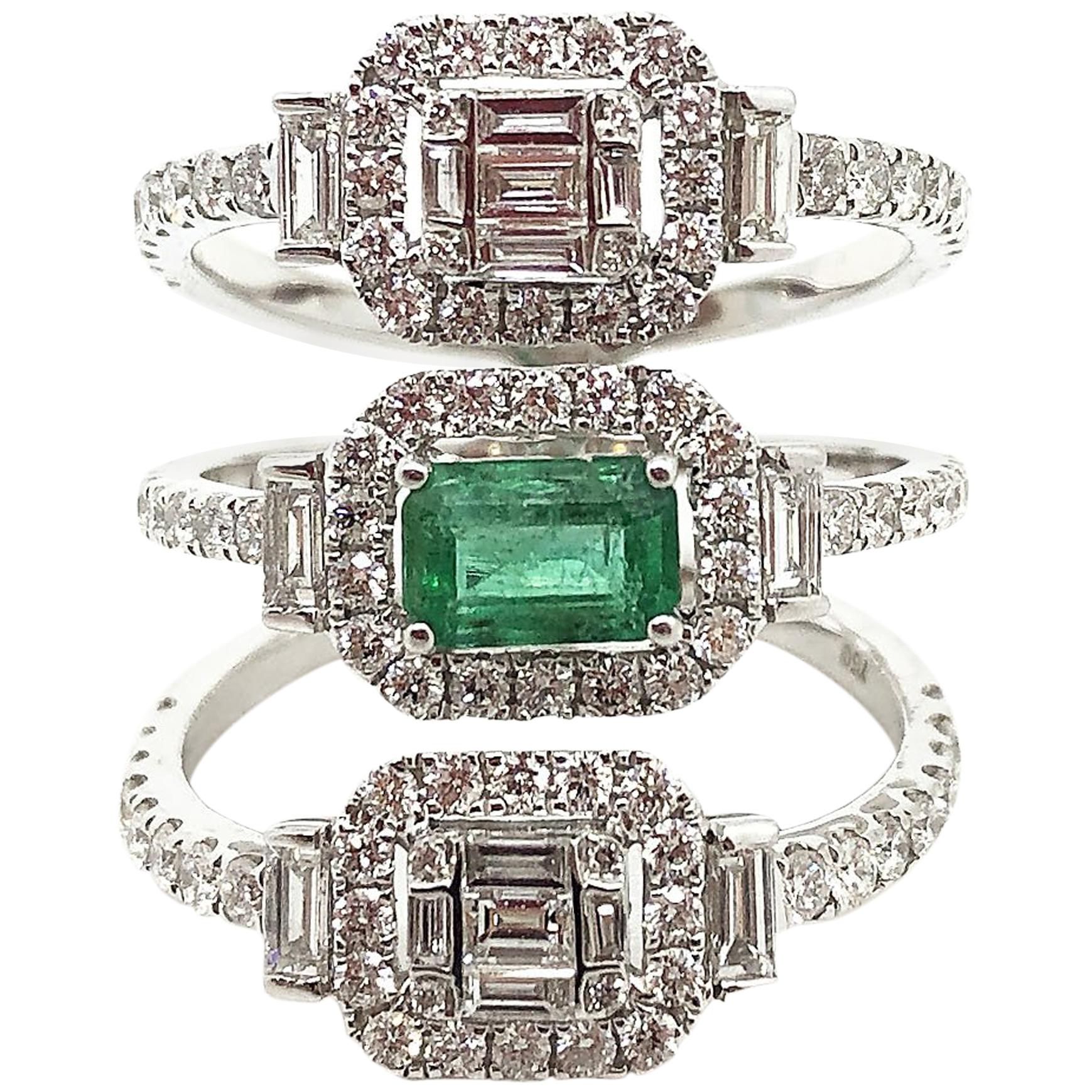 18K Karat White Gold Gilin Emerald and Diamond Ring in 18 Karat White Gold