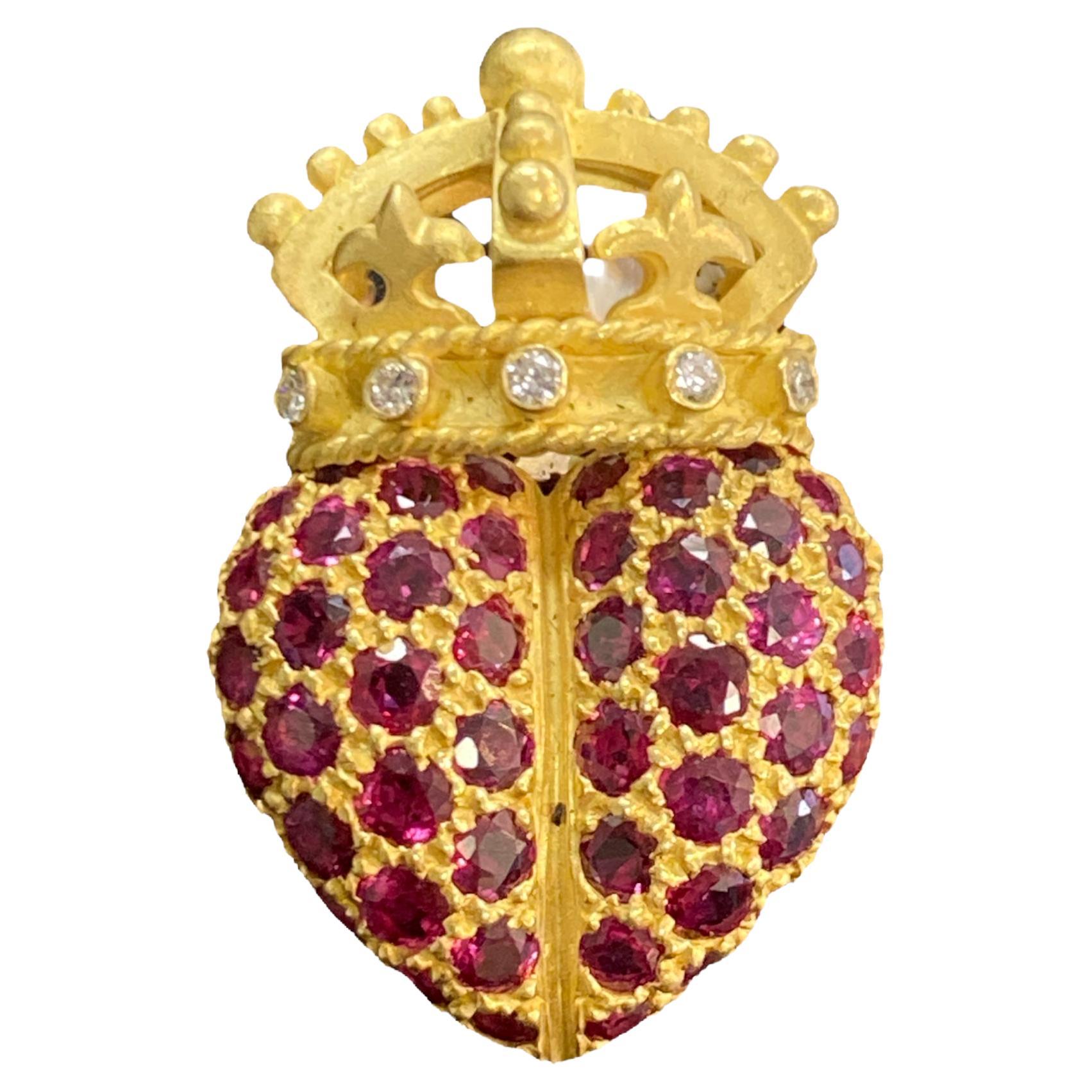 18K Kieselstein Ruby & Diamond Heart Crown Pendant
