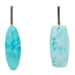 18K Kingman Turquoise and Black Diamond Drop Earrings