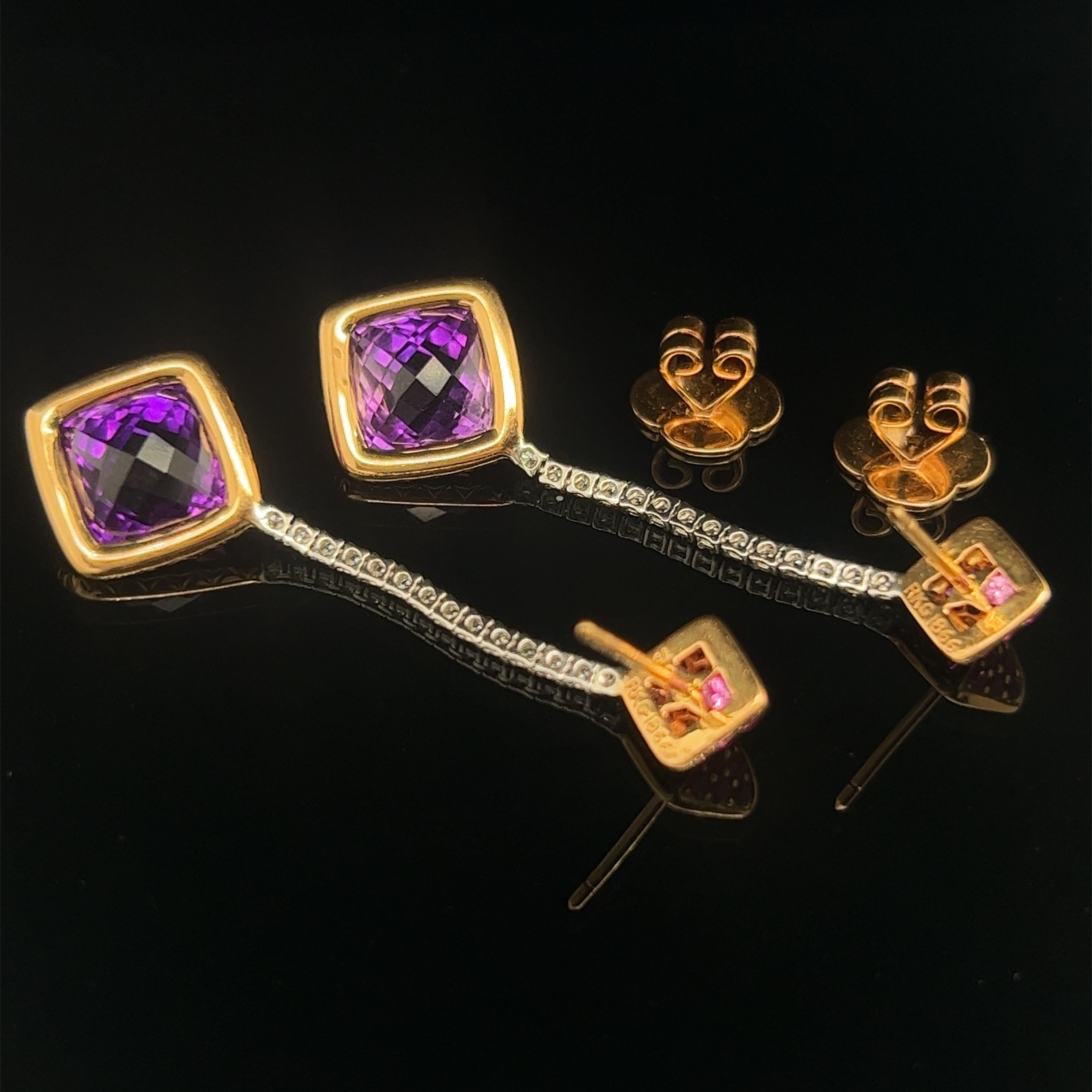 Boucles d'oreilles Krementz 18k Améthyste Diamant Rubis Pour femmes en vente